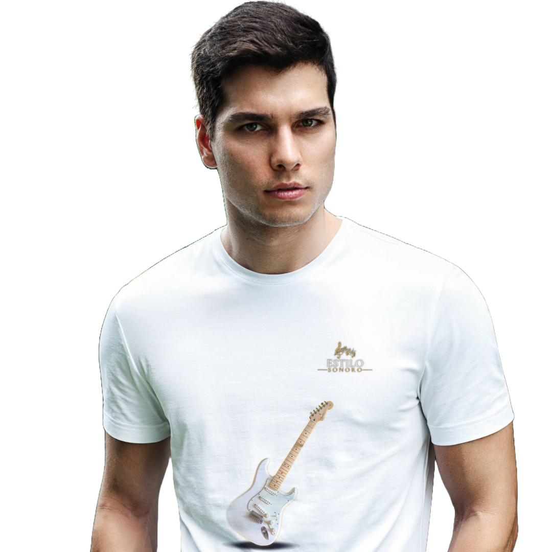 Camiseta Premium Masculina Algodão Pima Estampada Musical Guitarra - Estilo Sonoro