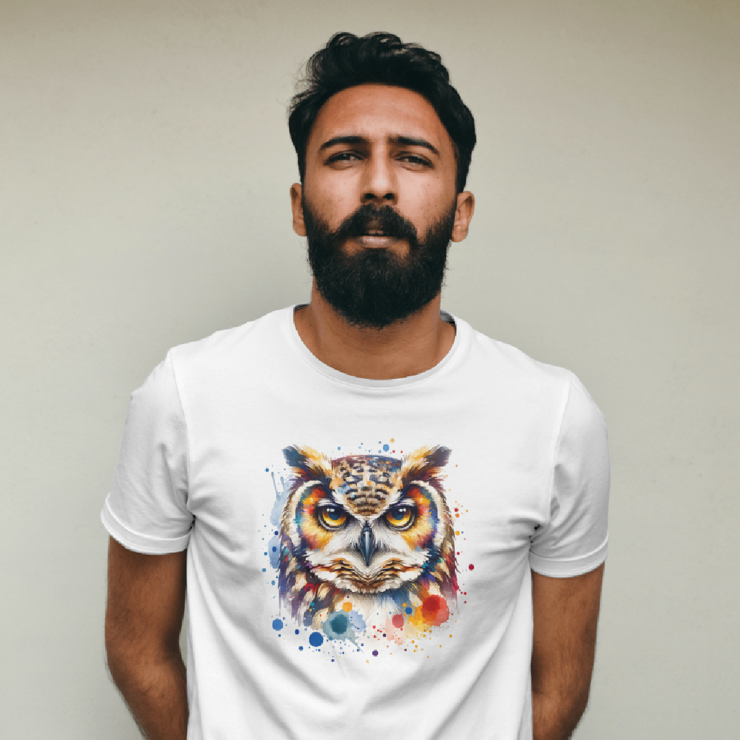 Nome do produto: T-Shirt Quality Unissex | Coruja Aquarela