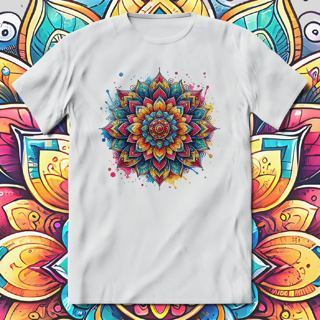 Nome do produto: T-Shirt Quality Unissex | Mandala Colorida Aquarela