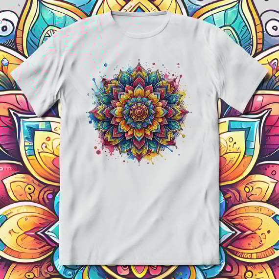 T-Shirt Quality Unissex | Mandala Colorida Aquarela