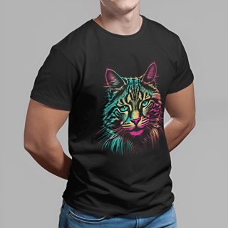 Nome do produto Camiseta Preta T-Shirt Classic Estampada Rosto Felino por I.A