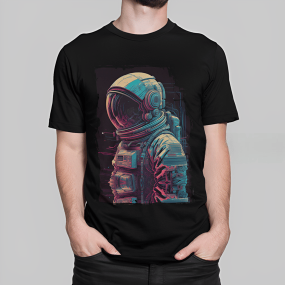 Camiseta Preta T-Shirt Classic Estampa Astronauta por I.A.