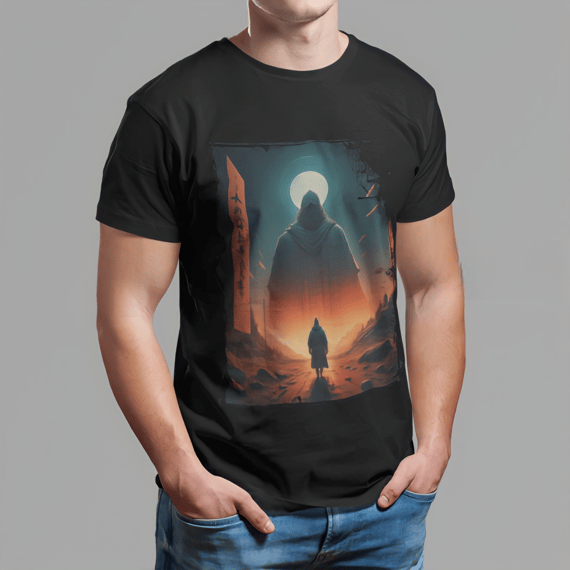 Camiseta Preta T-Shirt Classic Estampada Um Herói e Sua Jornada por I.A