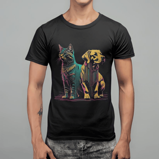 Camiseta Preta T-Shirt Classic Estampada Amigos Peludos por I.A