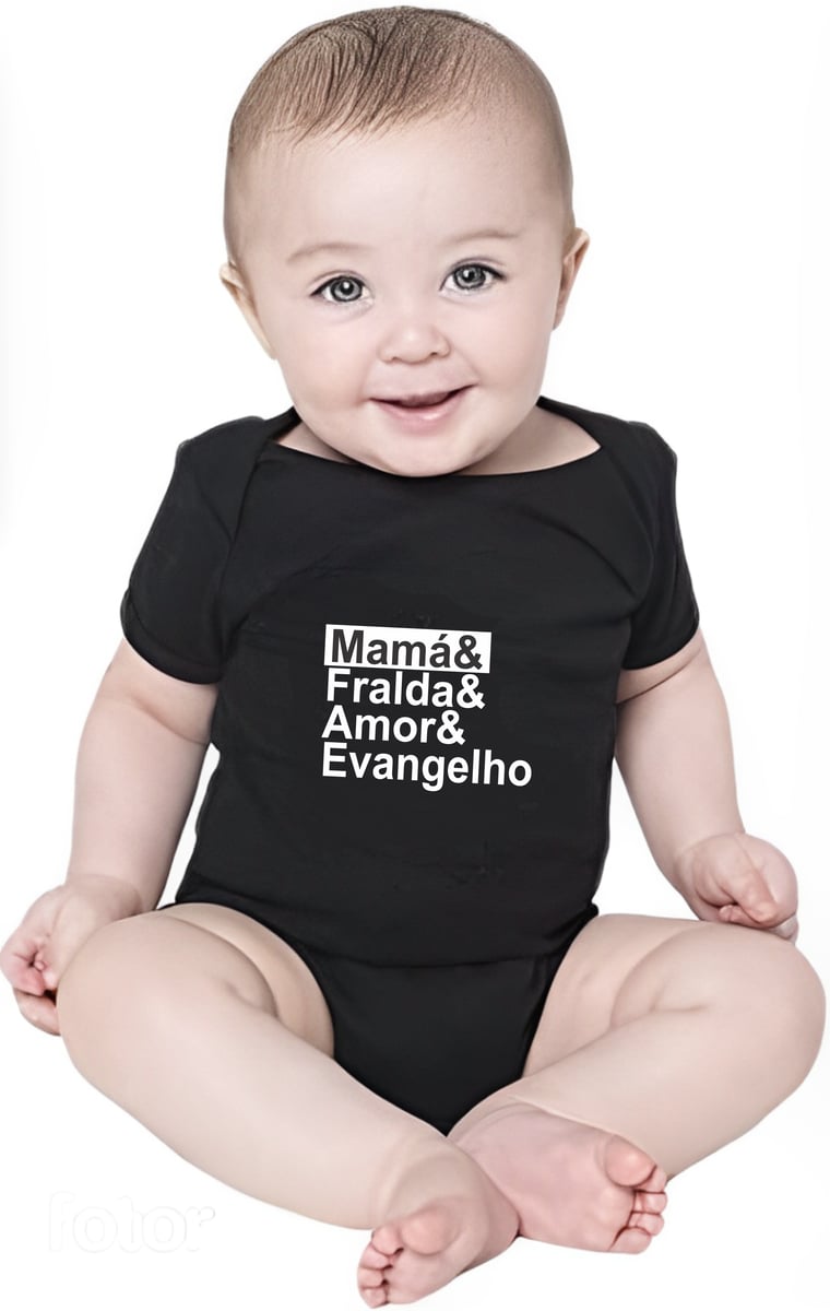 Nome do produto: Body Infantil Mamá e Fralda e Amor e Evangelho