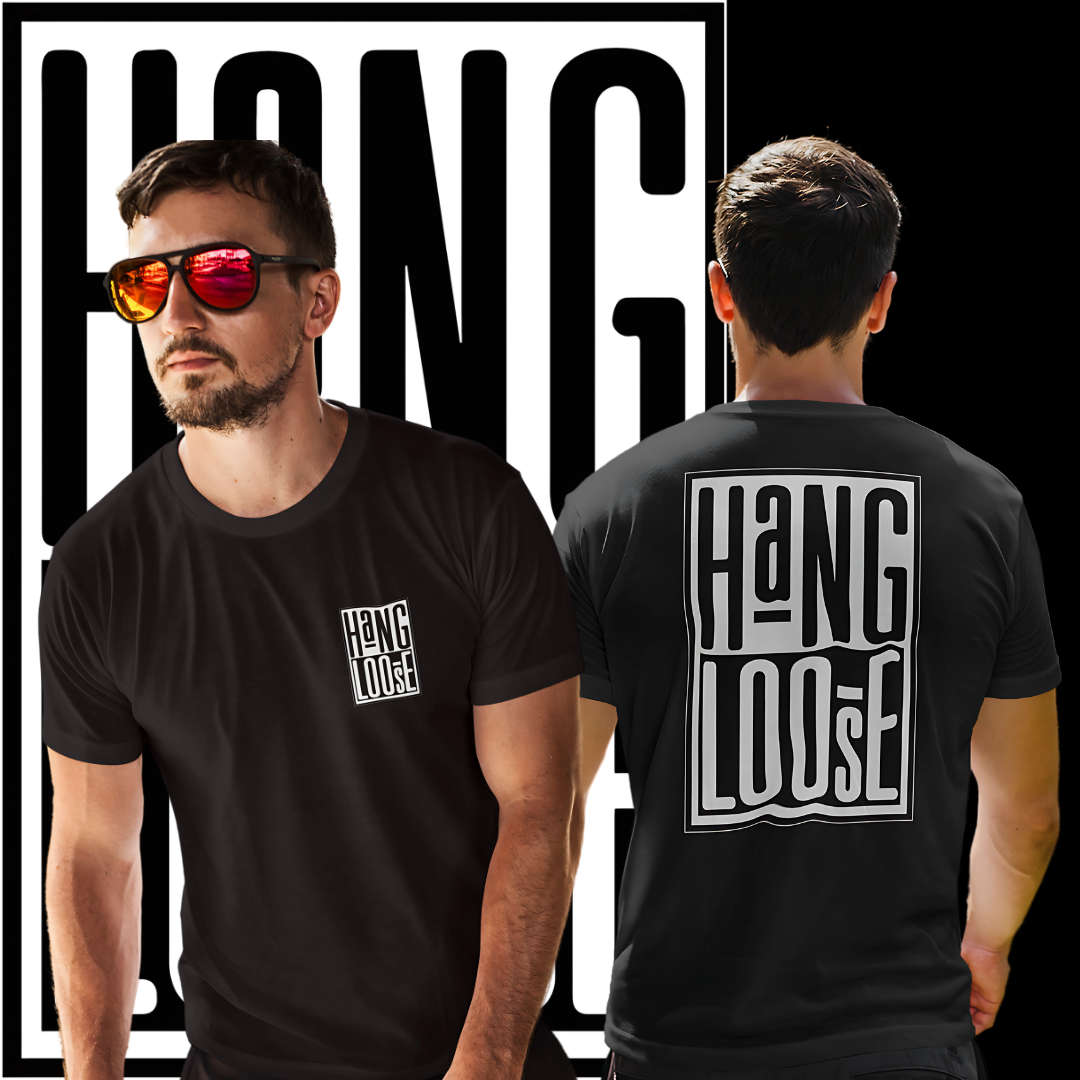 Nome do produto: Camisetas Hang Loose Pret Branca Frente Costas