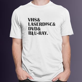 CAMISETA VHS DVD LASERDISC BLURAY (Estampa Preta)