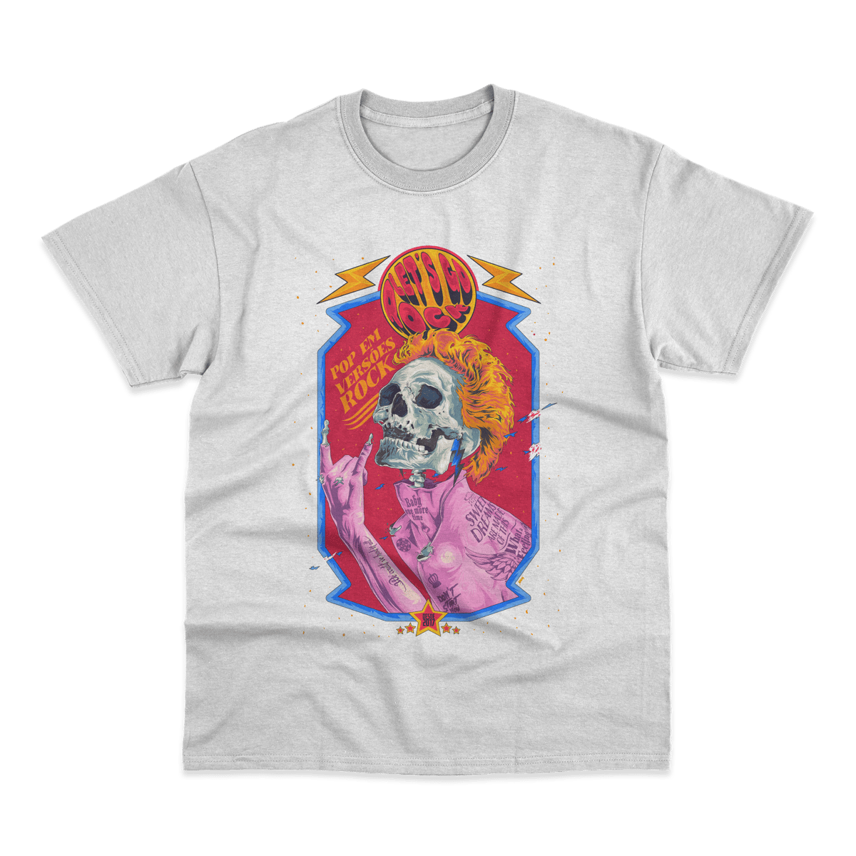 Nome do produto: CAMISETA BRANCA LET\'S GO ROCK - POSTER