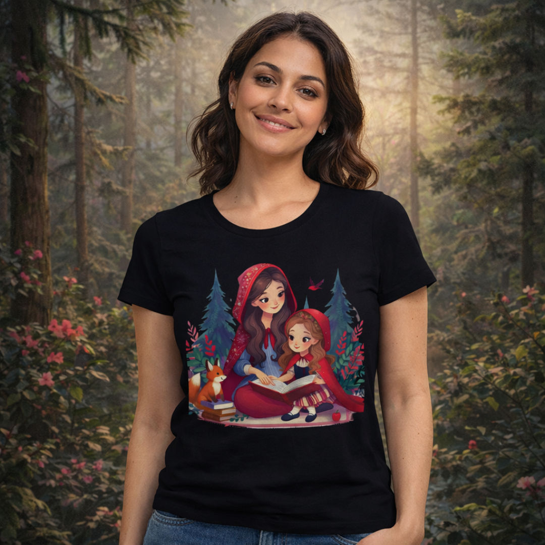 Nome do produto: Camiseta Feminina Chapeuzinho  e Mãe