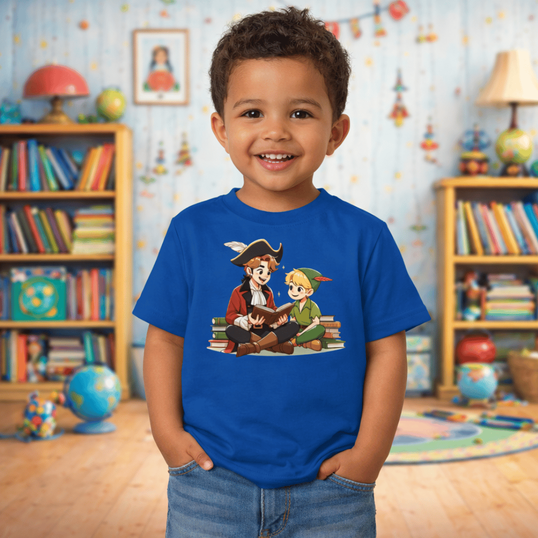 Nome do produto: Camiseta Infantil Peter Pan e Capitão Gancho