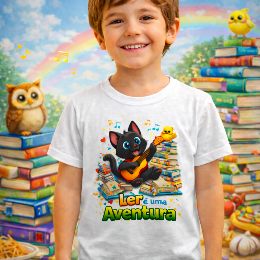 Nome do produto: Camiseta Infantil Ler é uma Aventura