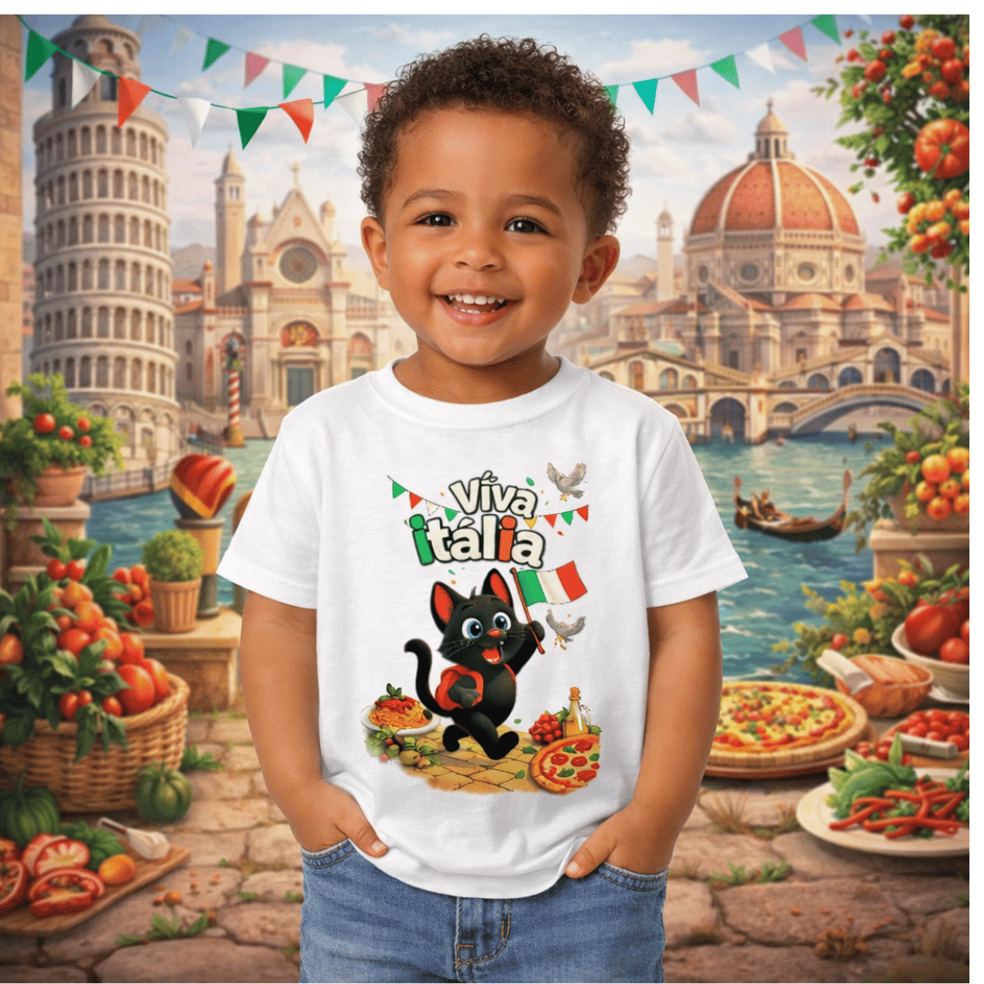 Nome do produto: Camiseta Infantil Pedro na Itália