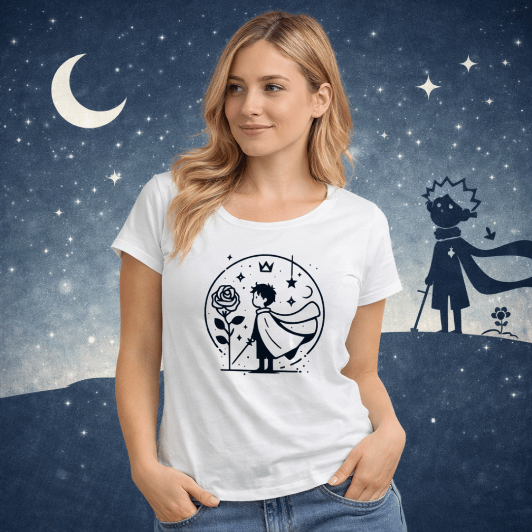 Nome do produto: Camiseta Feminina Pequeno Príncipe no Círculo