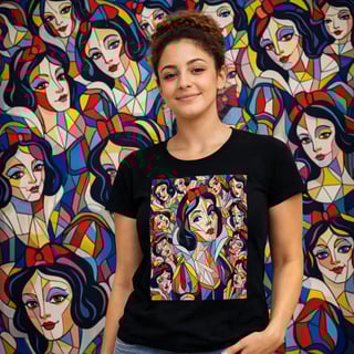 Camiseta Feminina Branca de Neve Cubismo