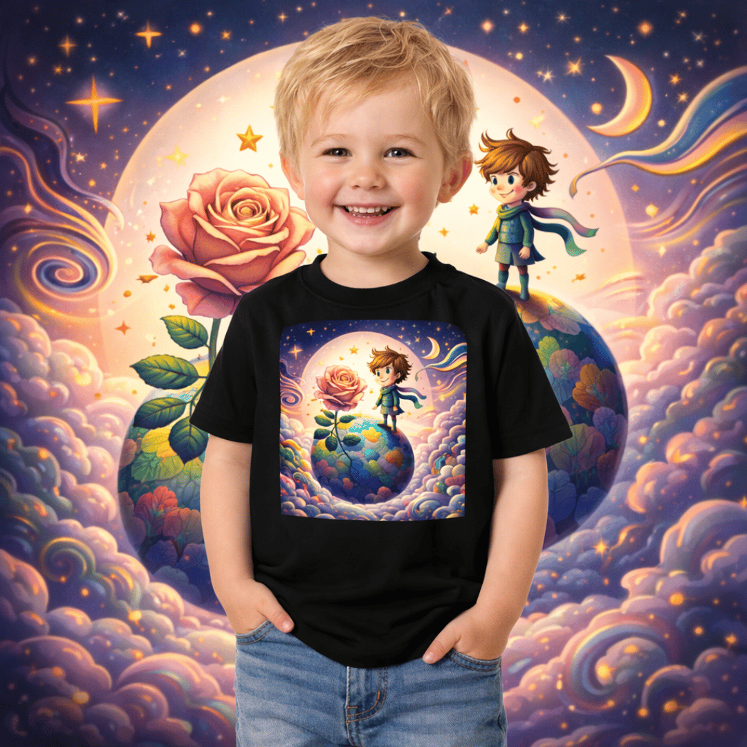 Nome do produto: Camiseta Infantil  Pequeno Príncipe e o Planeta