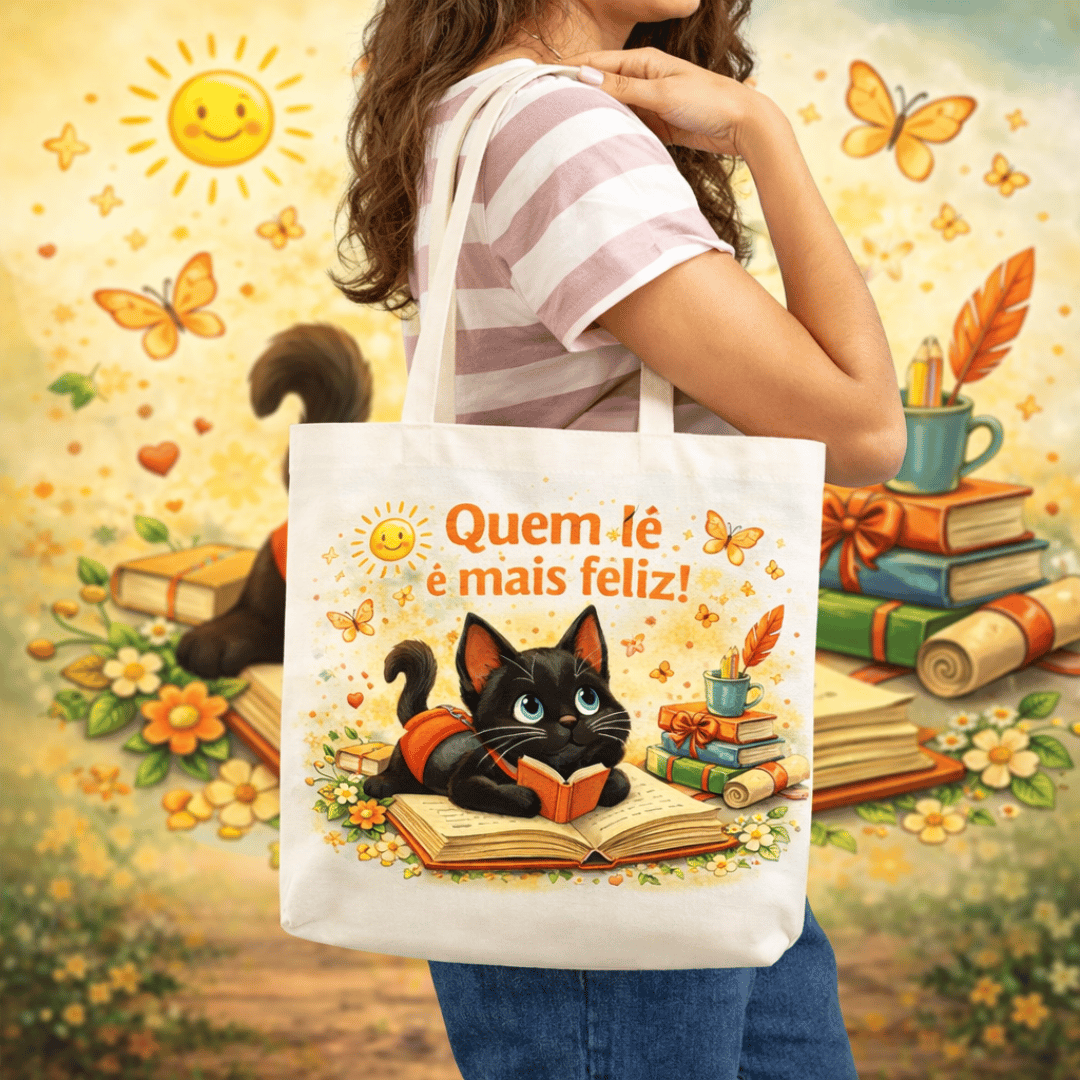 Nome do produto: Ecobag Pedro Quem Lê é mais feliz !