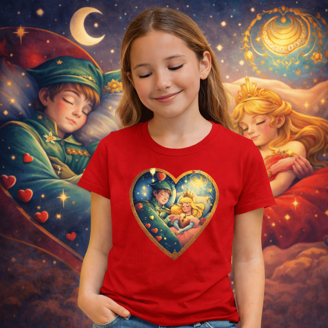 Nome do produto: Camiseta Infantil Bela Adormecida e o Príncipe