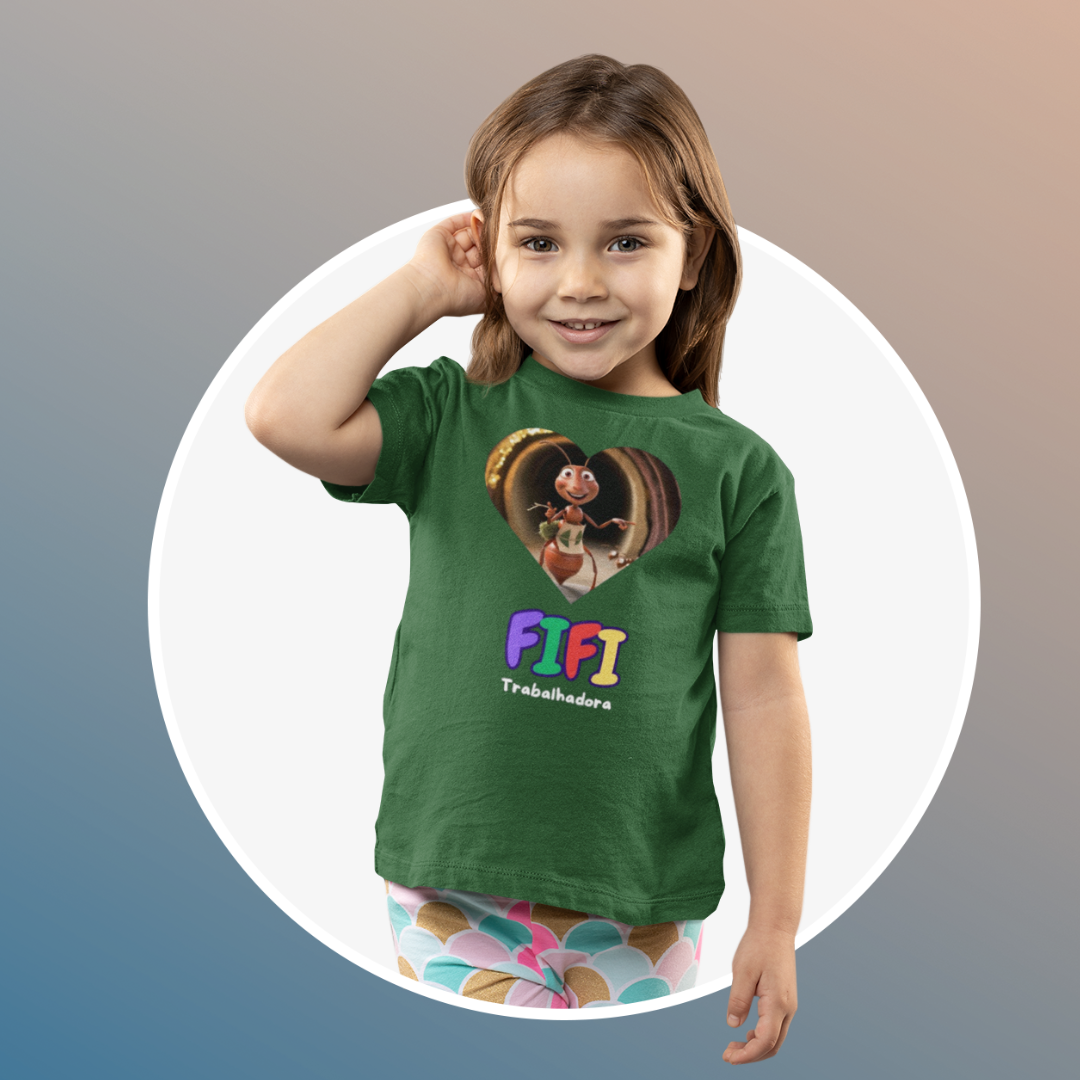 Nome do produto: Camiseta Infantil Fifi Trabalhadora