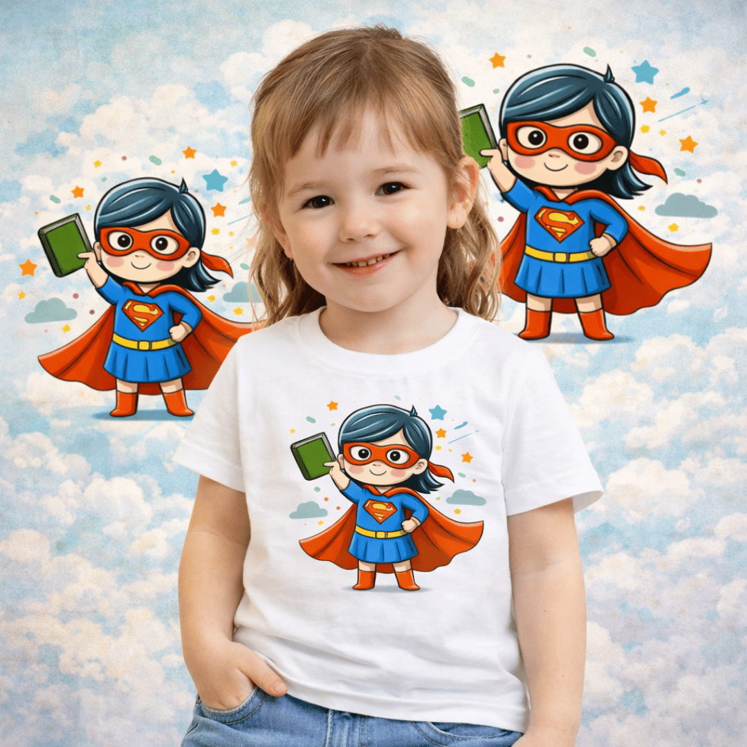 Nome do produto: Camiseta Infantil Super-Heroína Literária