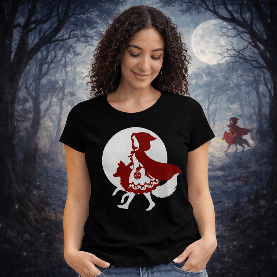 Nome do produto: Camiseta Feminina Chapeuzinho Vermelho e o Lobo Mau