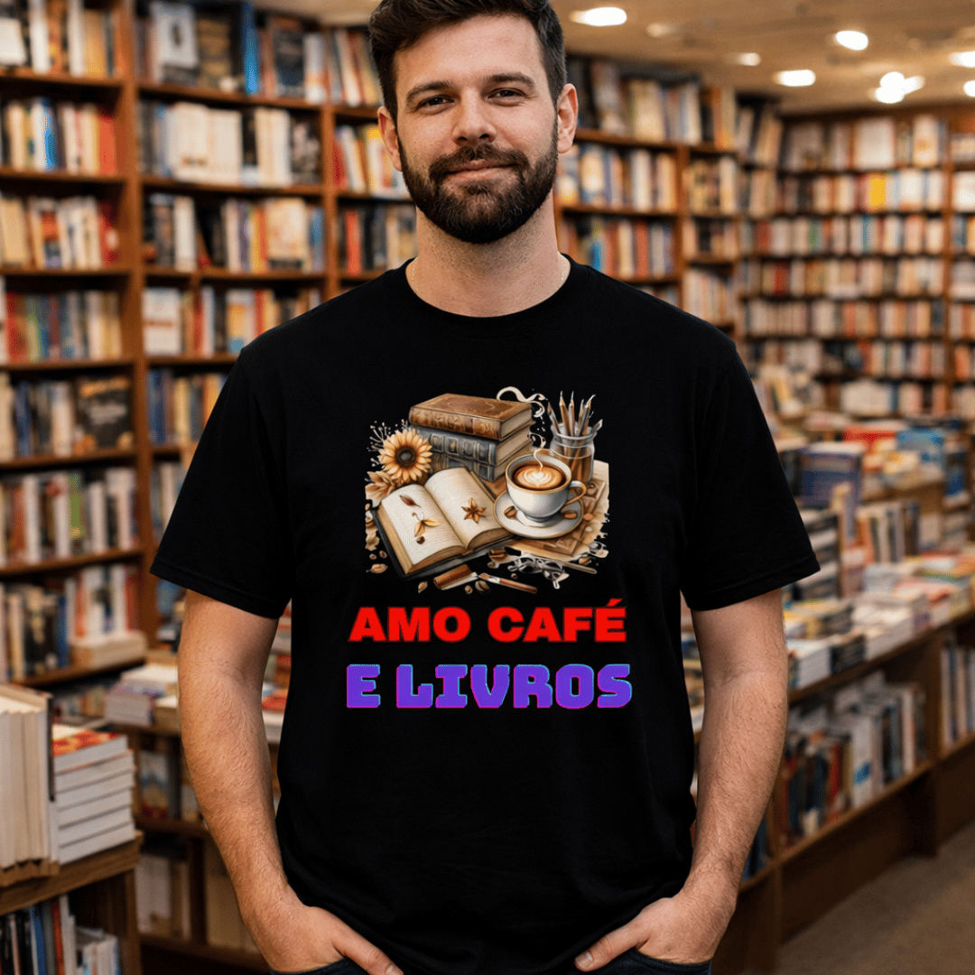 Nome do produto: Camiseta  Amo Café e Livros