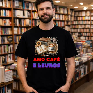 Camiseta  Amo Café e Livros