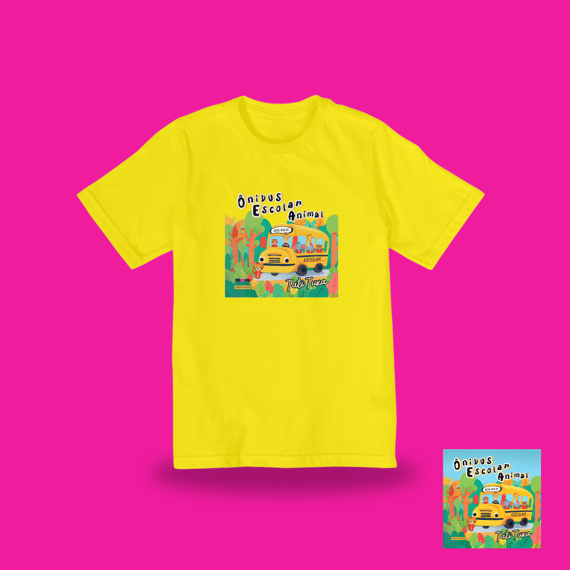 Camiseta infantil - de 2 a 8 anos - Ônibus escolar animal