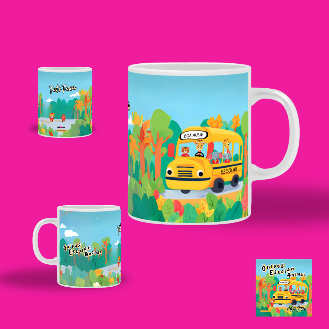 Nome do produto: Caneca Ônibus escolar animal