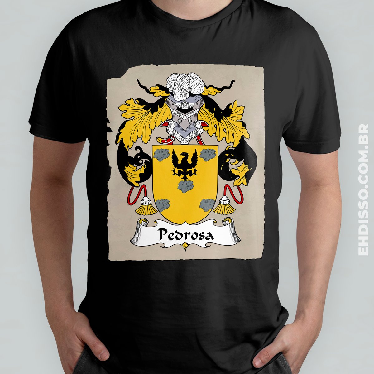 Nome do produto: Brasão Família Pedrosa Origem Camiseta Sobrenome 
