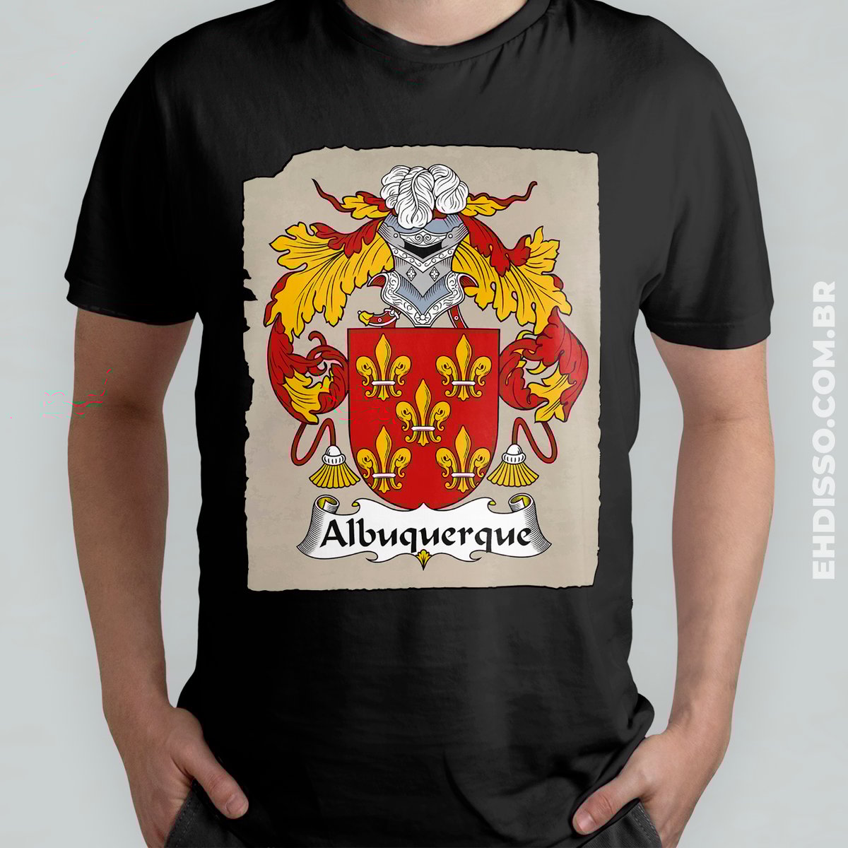 Nome do produto: Brasão Família Albuquerque Origem Historia | Camisetas Sobrenomes 