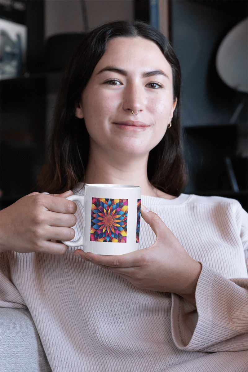 Nome do produto: Três Mandalas<br>Caneca de Porcelana 