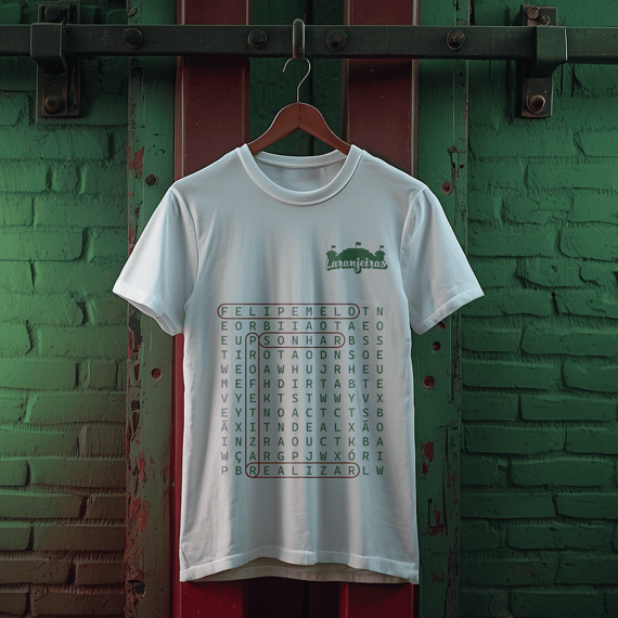 Camiseta Caça-palavras “Sonhar, profetizar e realizar” - Estampa verde