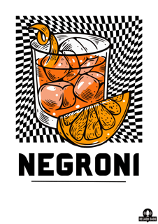 Nome do produto Camiseta de barman com estampa do famoso coquetel Negroni.
