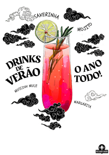 Nome do produto Camiseta de barman com estampa drinks de verão para todo o ano como sakerinha, mojito, moscow mule e margarita.