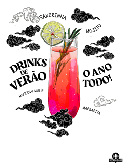 Nome do produto Camiseta feminina de barman com estampa drinks de verão para todo o ano como sakerinha, mojito, moscow mule e margarita.