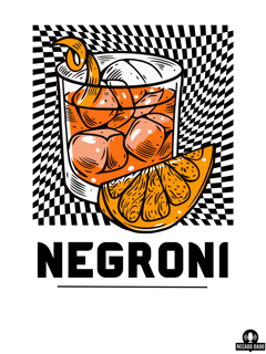 Nome do produto Camiseta de barman com estampa do famoso drink Negroni.
