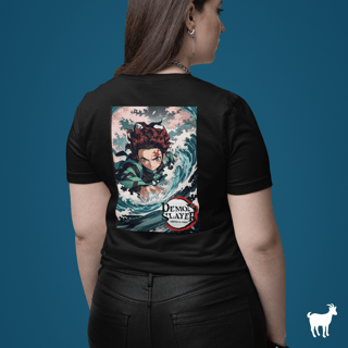 Demon Slayer - Baby Look Preta Frente/Costas Tanjirō