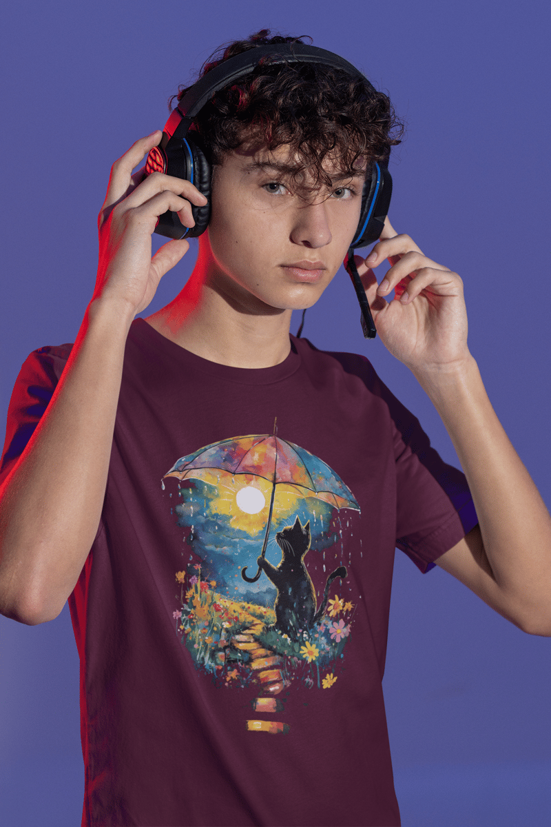 Nome do produto: Camiseta Gato na Chuva Blue Umbrella 