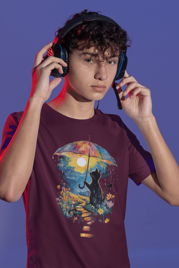 Camiseta Gato na Chuva Blue Umbrella 