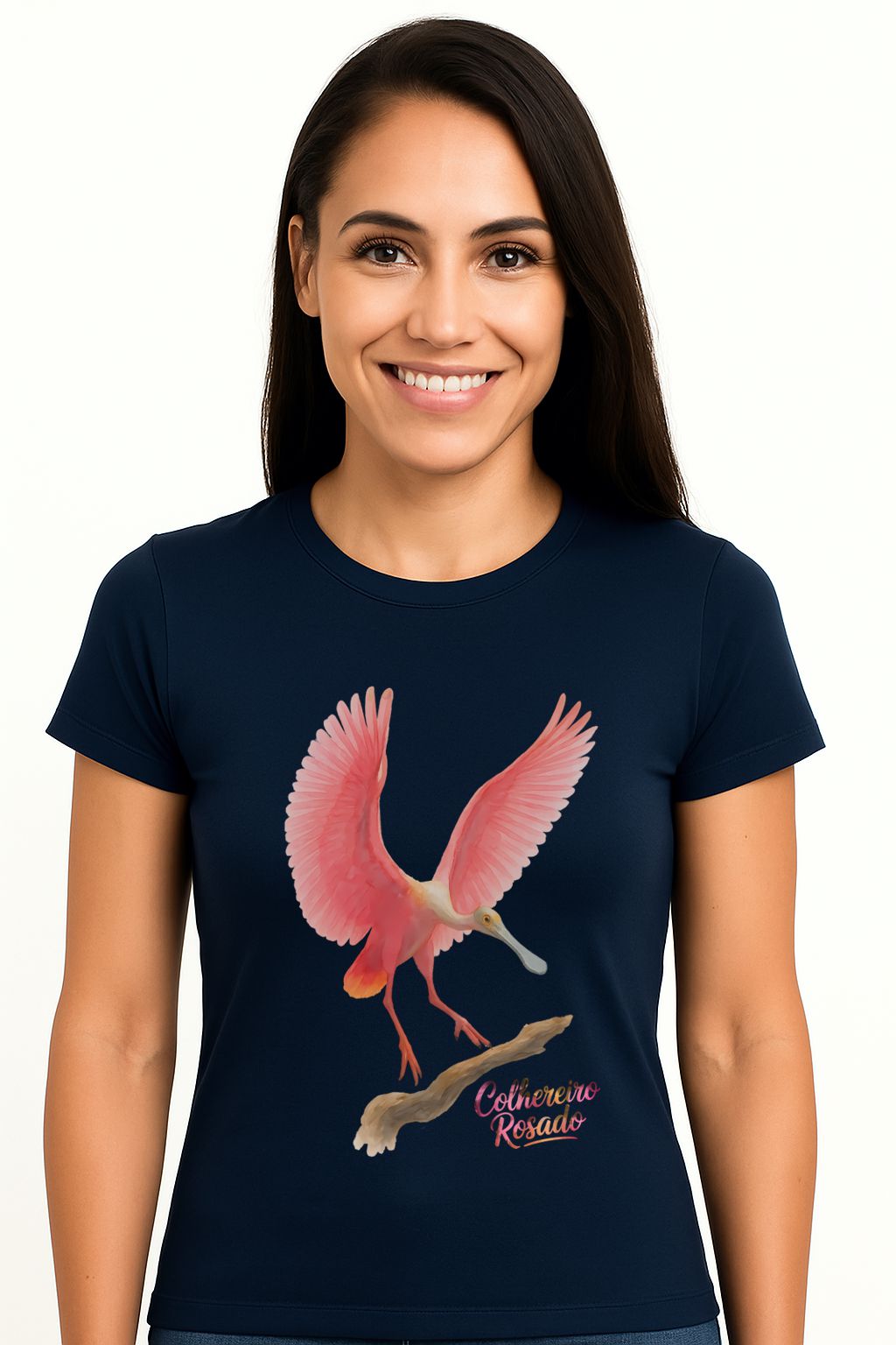 Camiseta Colhereiro Rosado Baby Look