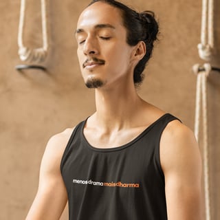 Nome do produto Menos drama, mais Dharma - Regata preta/cinza mescla