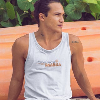 Nome do produto Menos drama, mais Dharma - Regata branca/cinza mescla