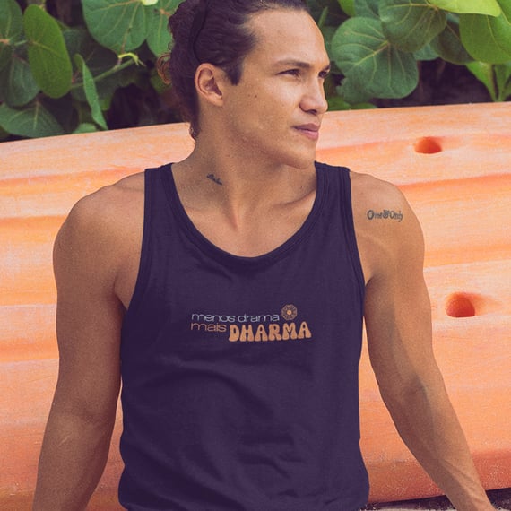 Menos drama, mais Dharma - Regata preta/cinza mescla