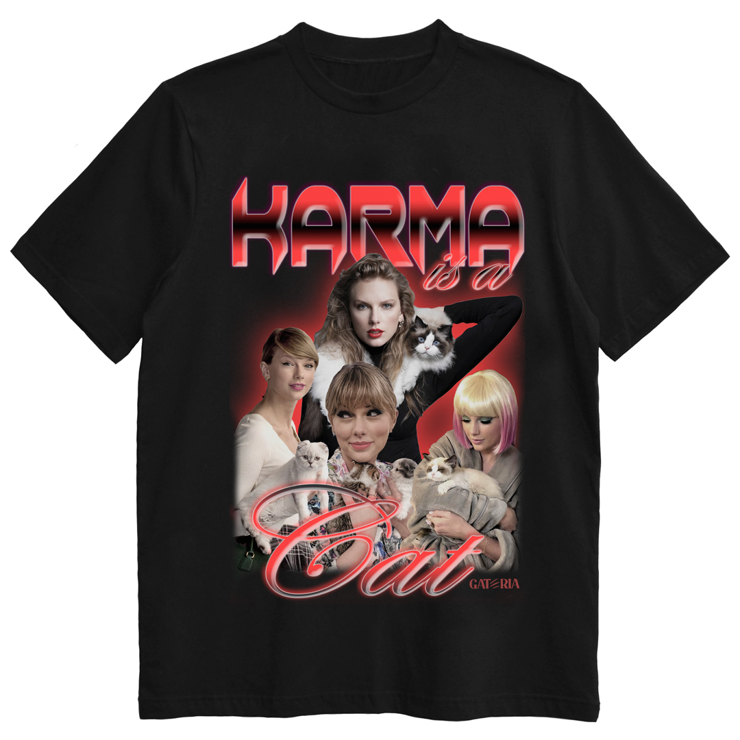 Camiseta Taylor Swift - Karma Is A Cat - Preto