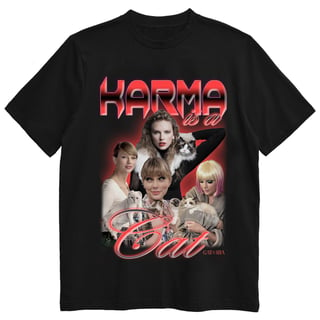 Camiseta Taylor Swift - Karma Is A Cat - Preto