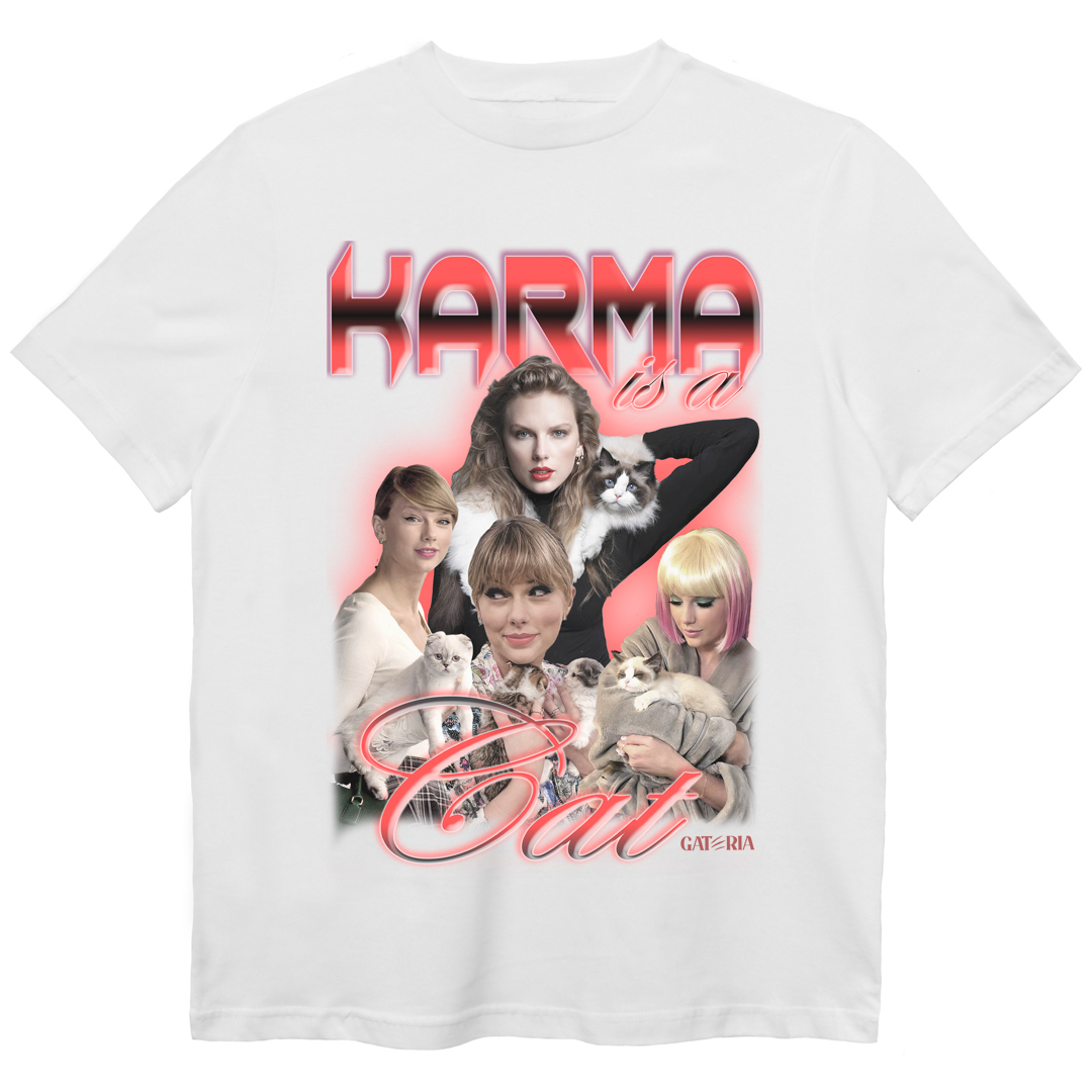 Camiseta Taylor Swift - Karma Is A Cat - Branco