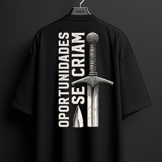 Nome do produto Camiseta Oversized - Oportunidades se Criam / Espada Viking