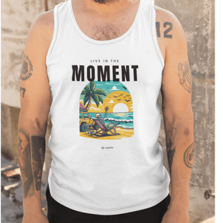 Nome do produto Regata Masculina Live in The Moment, Be Happy