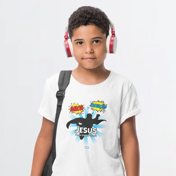 Camiseta Infantil - Jesus é meu super-herói