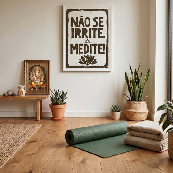 Pôster de Yoga Meditação Xilogravura